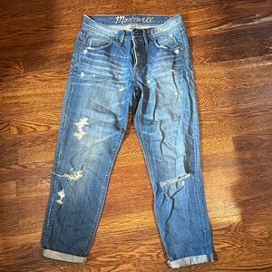Madewell Women’s Blue Straight Boyfriend Distressed Jeans Sz 26